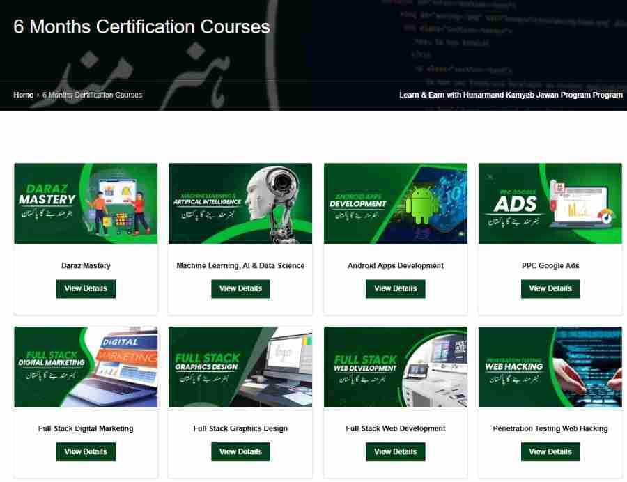 Student Scholarship Card Hunarmand 2026 | Official Portal 4 Hunarmand-Punjab-6-Month-Courses