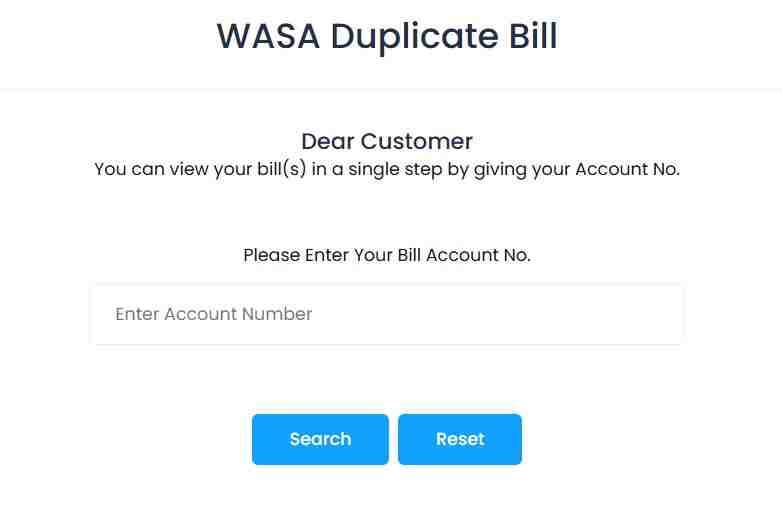 WASA Online Bill Check 14 Digit- Download Duplicate Copy 1 WASA-Online-Bill-Check